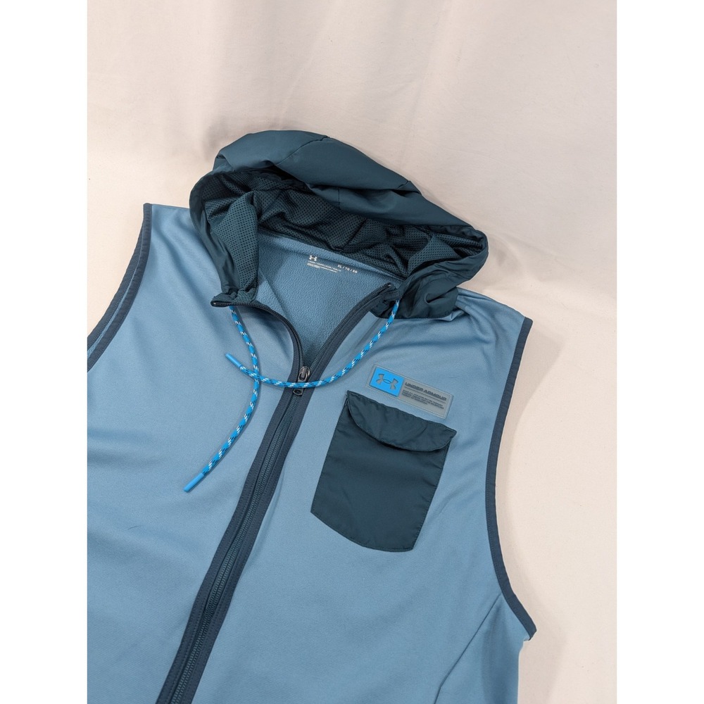 Under Armour UA Full Zip Fleece Lined Storm Hooded Vest Blue Teal Performance XL